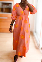 Afbeelding in Gallery-weergave laden, Damen Musselin Maxikleid Sonne Orange