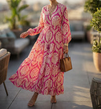 Lade das Bild in den Galerie-Viewer, Damen Sommer Boho Seide Maxikleid