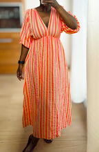 Afbeelding in Gallery-weergave laden, Damen Musselin Maxikleid mit bunten Streifen