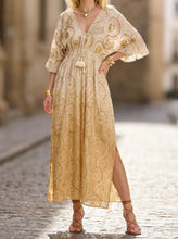 Afbeelding in Gallery-weergave laden, Damen Boho Sommer Maxikleid mit Goldstickerei