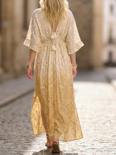 Afbeelding in Gallery-weergave laden, Damen Boho Sommer Maxikleid mit Goldstickerei