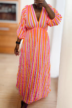 Afbeelding in Gallery-weergave laden, Damen Musselin Maxikleid mit bunten Streifen