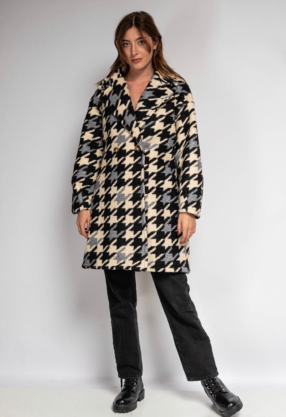 Joe Browns Womens Dogtooth Coat Black Fur Collar Joe Browns