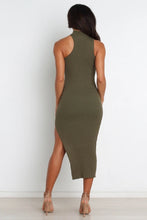 Load image into Gallery viewer, Women's knitted dress with asymmetric neckline and side slit