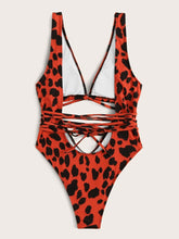 Lade das Bild in den Galerie-Viewer, Badeanzug mit rotem Leopardenmuster
