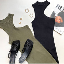 Load image into Gallery viewer, Women's knitted dress with asymmetric neckline and side slit