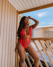 Lade das Bild in den Galerie-Viewer, Badeanzug mit rotem Leopardenmuster