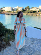 Afbeelding in Gallery-weergave laden, Damen Musselin Sommer Maxikleid mit bunten Streifen
