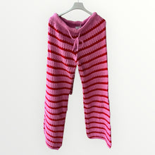 Lade das Bild in den Galerie-Viewer, Damen Herbst Winter Gestreifte Strickhose mit Gummibund - Pink / Rot

