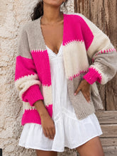 Lade das Bild in den Galerie-Viewer, Damen Herbst Winter Strickjacke mit Blockstreifen - Made in Italy

