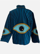 Afbeelding in Gallery-weergave laden, Blaue Boho Samt Suzani Jacke mit Evil Eye Stickerei
