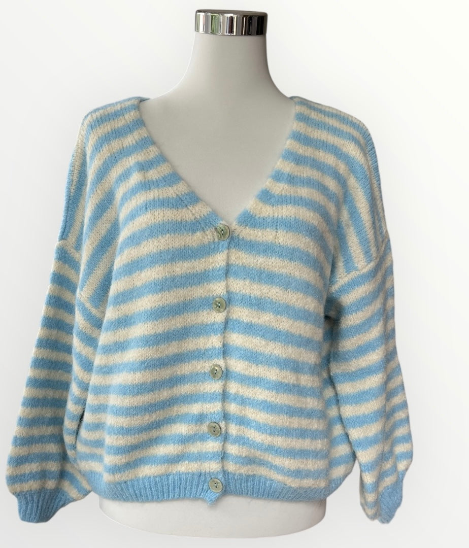 Gestreifte Strickjacke mit V-Ausschnitt