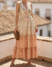 Carica l'immagine nel visualizzatore di Gallery, Damen Boho Sommer Maxikleid mit Goldstickerei
