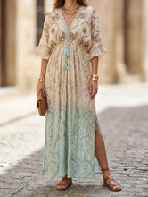 Afbeelding in Gallery-weergave laden, Damen Boho Sommer Maxikleid mit Goldstickerei
