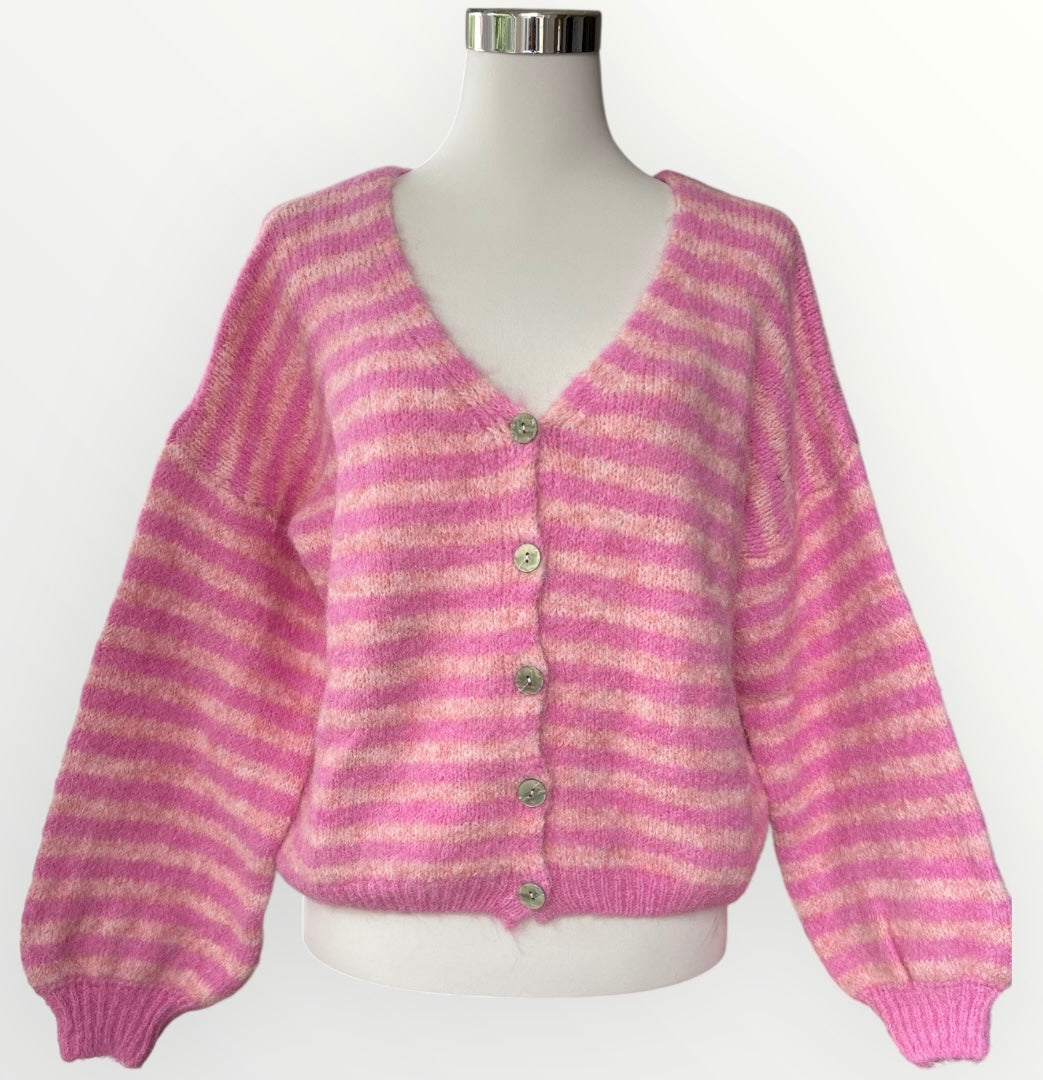 Gestreifte Strickjacke mit V-Ausschnitt