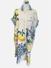 Charger l'image dans la galerie, Damen Sommer Hemdblusenkleid mit Zitronenmuster - Made in Italy
