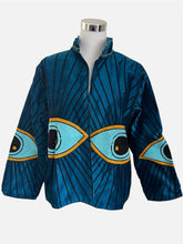 Afbeelding in Gallery-weergave laden, Blaue Boho Samt Suzani Jacke mit Evil Eye Stickerei
