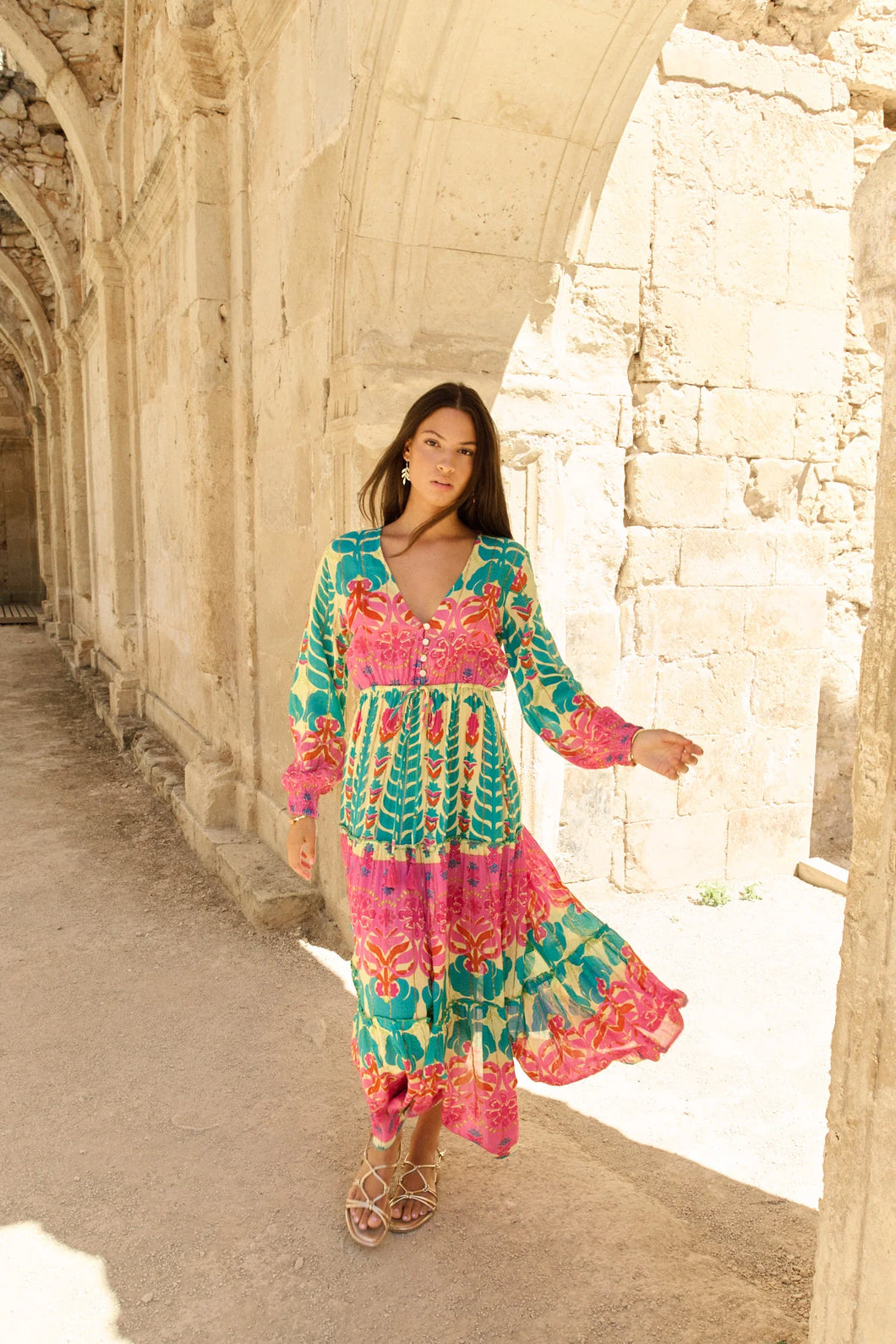 Piti Cuiti Ibiza Boho Maxikleid mit Blumen Muster