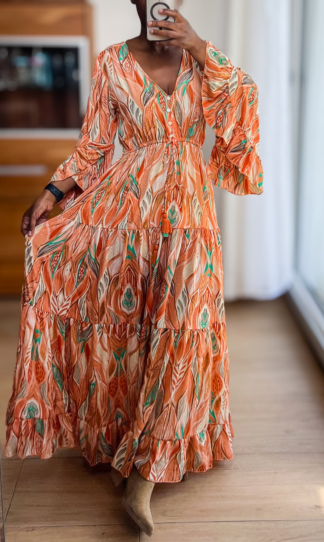 Damen Sommer Boho Seide Maxikleid