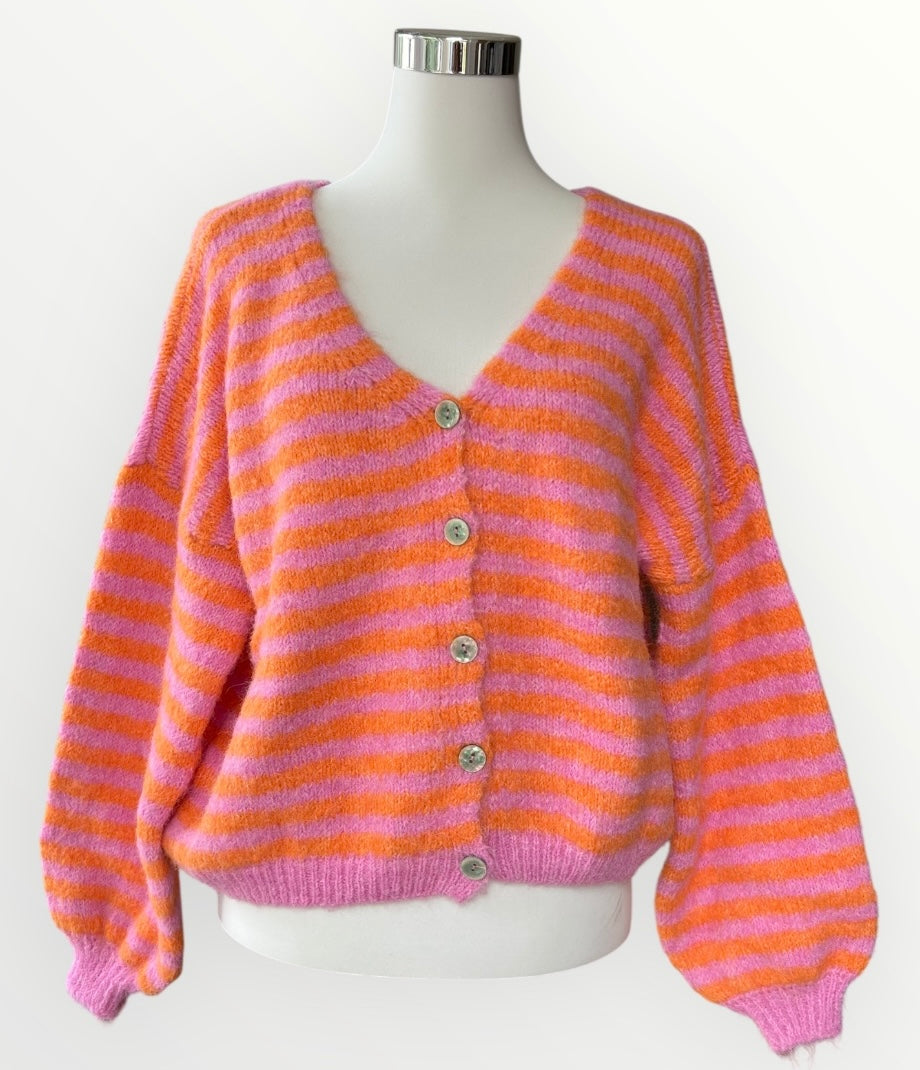 Gestreifte Strickjacke mit V-Ausschnitt