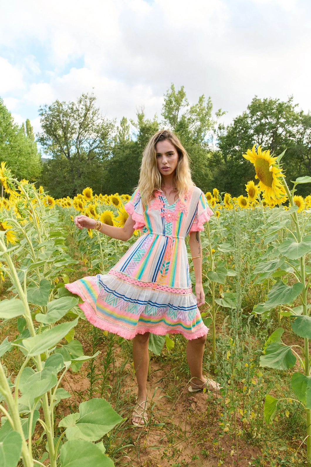 Piti Cuiti Sommer Boho Minikleid mit bunten Streifen