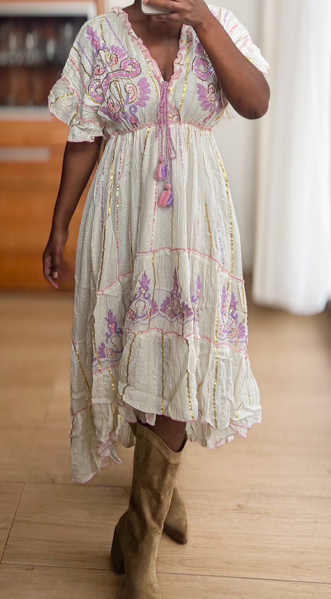 Damen Besticktes Boho Maxikleid
