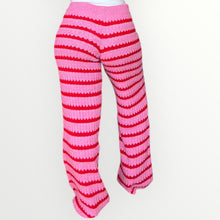 Lade das Bild in den Galerie-Viewer, Damen Herbst Winter Gestreifte Strickhose mit Gummibund - Pink / Rot
