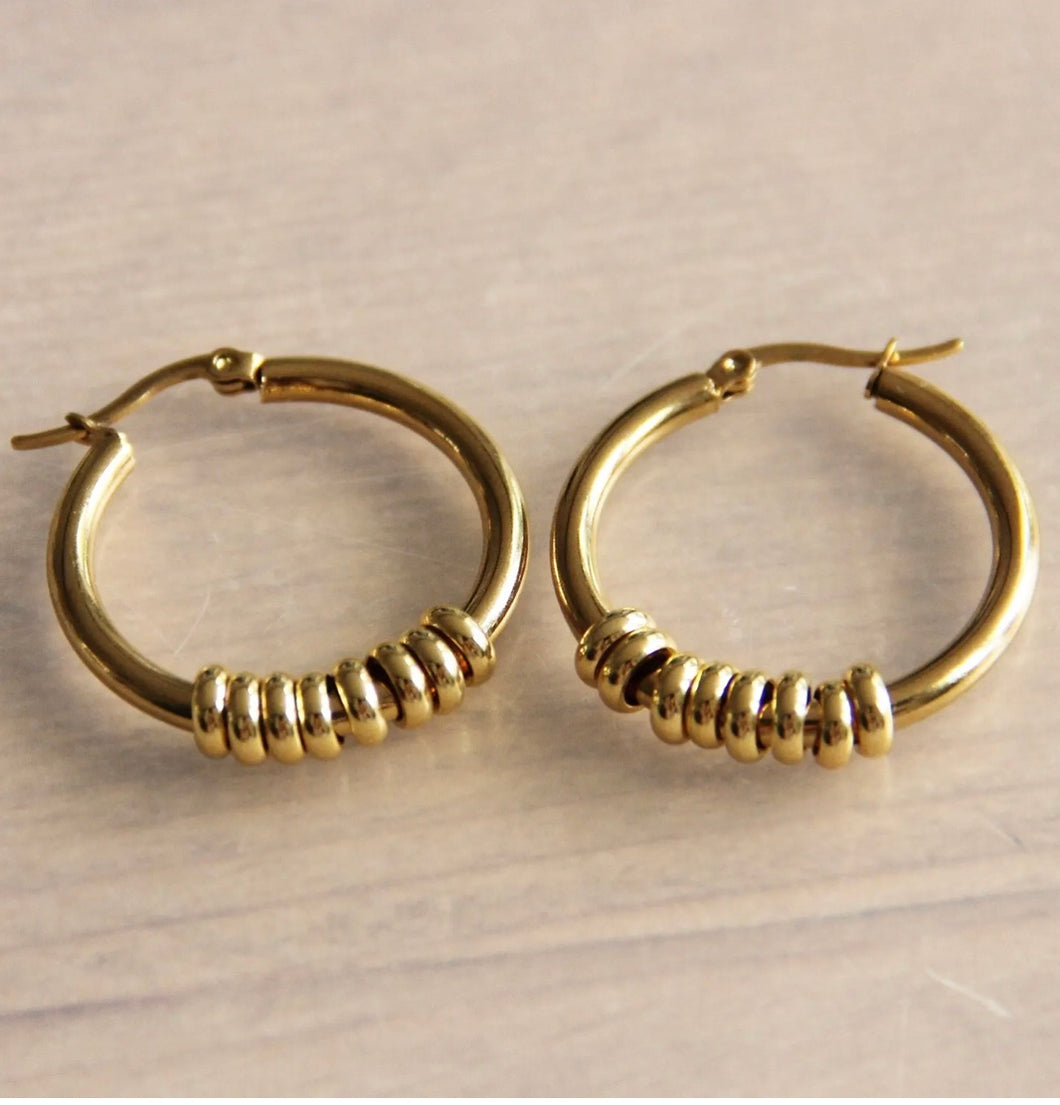 STAINLESS STEEL CREOLE 30MM WITH RINGS - GOLD